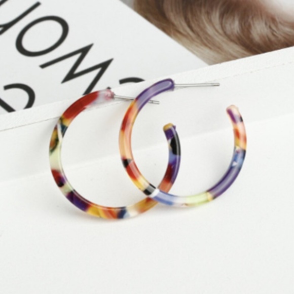 Colorful Mini Resin Hoop Earrings (Dark) - Picture 5 of 5